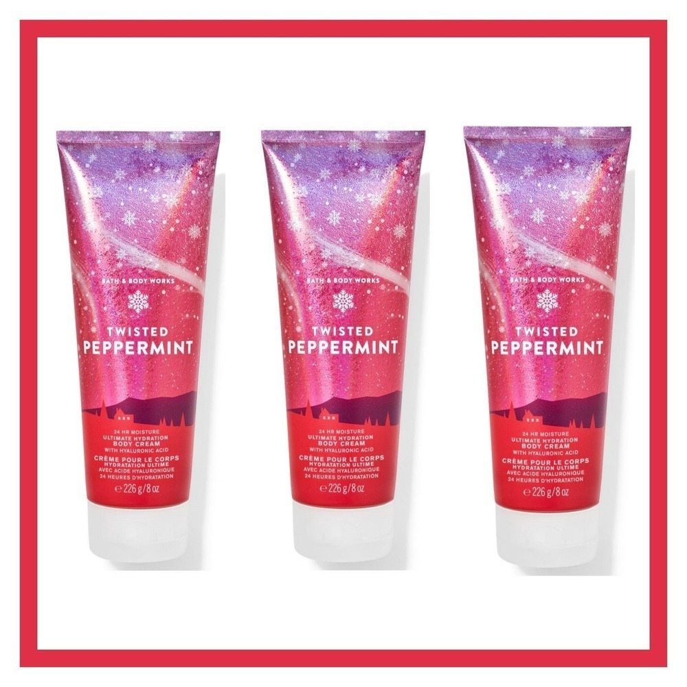 3pcs‎ Bundle Seasonal Bath & Body Works  TWISTED PEPPERMINT Body Cream FULL Size